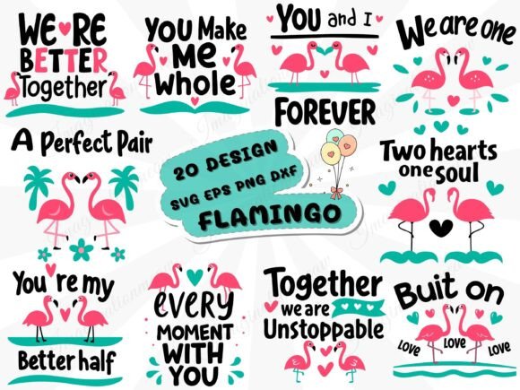 20 Flamingo Love SVG Design Bundle