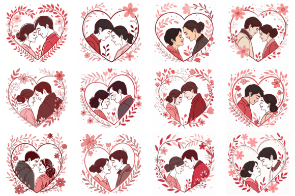 Romantic Couple in a Heart-Shaped Frame