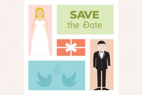 Wedding Banner with Couple Flat Illus